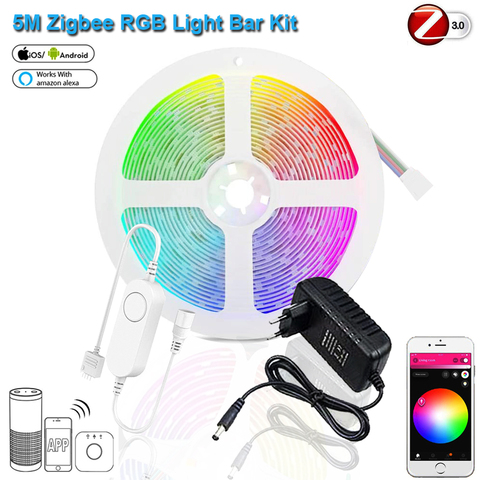 Zigbee RGB Controller 1-10M DC12V RGB 5050 60leds/m RGB LED strip light + Power kit With ZIGBEE 3.0 Smartthings Hue-b Echo Plus ► Photo 1/6