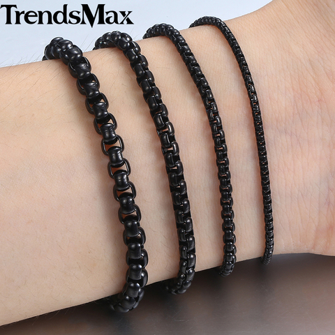 Men's Women's Black Stainless Steel Bracelet Box Chain Bracelets 2022 Dropshipping Wholesale Jewelry Hip Hop KBB12 ► Photo 1/6