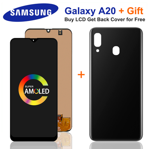6.4''Super AMOLED For Samsung Galaxy A20 A205 SM-A205F LCD Display Touch Screen With A20 Battery Cover For A205FN A205GN Display ► Photo 1/6