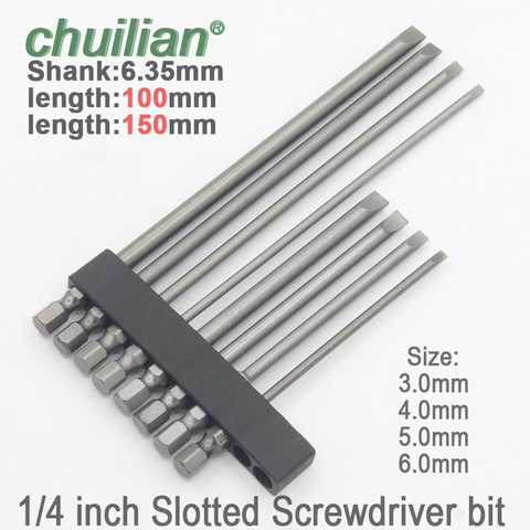 1Pc 1/4 Inch Hex Flat Head Slotted Tip Screwdrivers Bits Electric screwdriver Set long 100mm 150mm ► Photo 1/6