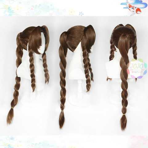 FF VII 7 Remake Aerith Gainsborough Brown Braid Long Cosplay Heat Resistant Synthetic Hair Halloween + Free Wig Cap ► Photo 1/6
