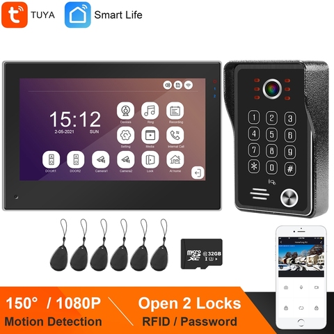 TUYA WIFI Intercom System Smart Life APP Video Intercom for Home Touch Screen 1080P Doorbell Camera  Keypad RFID Password Unlock ► Photo 1/6