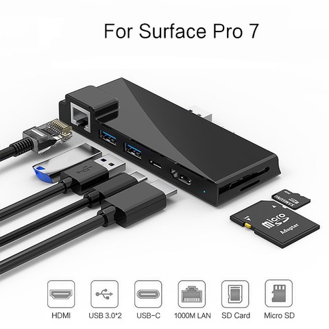 USB C Hub For Surface Pro7 Dock card reader 4K HDMI RJ45 Gigabit Ethernet PD USB-C adapter SD/TF micro SD For Microsoft Pro 7 ► Photo 1/6