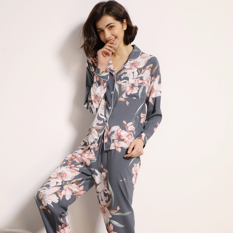 Cotton Long-sleeved Long Trousers Women Pajamas Set for Spring and Summer Autumn Comfortable Cardigan Tops Ladies Cotton Pajamas ► Photo 1/6