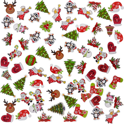 50Pcs Christmas Buttons Scrapbooking Sewing Button Children Clothes Wooden Buttons Santa Claus Charms 2 Holes Xmas Ornanment ► Photo 1/6