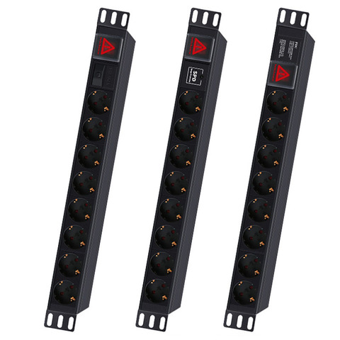 Aluminum Alloy Industrial 19 inch PDU Network Cabinet Rack Power Strip 8AC with Switch European Standard Extension PLUG Socket ► Photo 1/6