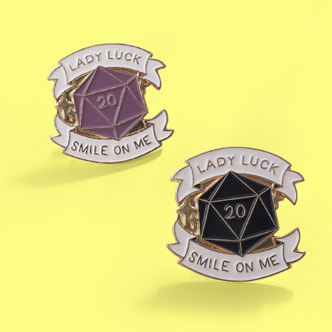 D20 sided dice Dungeons and Dragons Enamel Pin LADY LUCK,SMILE ON ME Brooches Lapel Badge for women Men D20 DnD Game Jewelry ► Photo 1/6