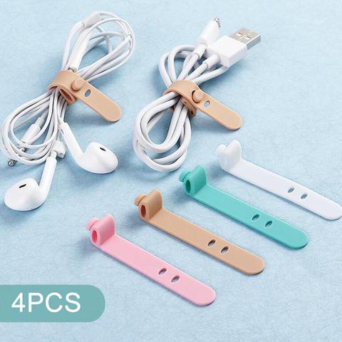 4Pcs Cable Organizer Silicone Wire Binding Data Cable Tie Management Bobbin Winder Marker Holder Tape Lead Straps ► Photo 1/6