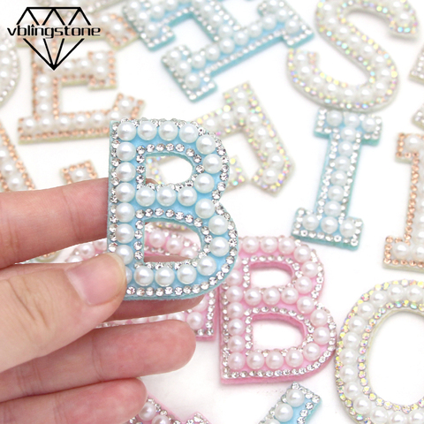 1Pcs Patches Pearl Rhinestone Letter Patch English Alphabet Clothing Patches Glue/Sew On Rhinestones Applique Stripes DIY Crafts ► Photo 1/6