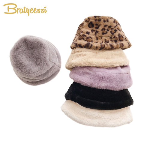 Faux Fur Winter Bucket Hat Kids Girls Boys Cap Children Plush Warm Baby Hat Kids Accessories 2-5Y ► Photo 1/6