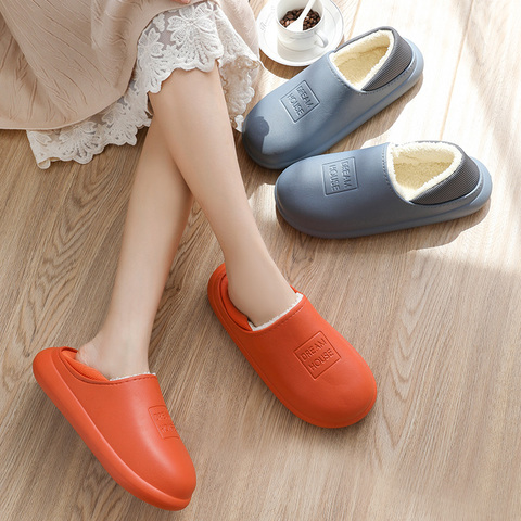 Waterproof Women Winter Home Slippers Indoor Work Home Shoes Cotton Non-slips Ladies Soft Slippers Foam Couples Shoes ► Photo 1/6