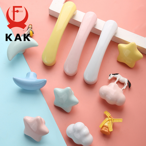 KAK Ceramic Cartoon Furniture Knobs Kids Room Drawer Closet Handles for Cabinets Colorful Cloud Star Kitchen Handle Hardware ► Photo 1/6