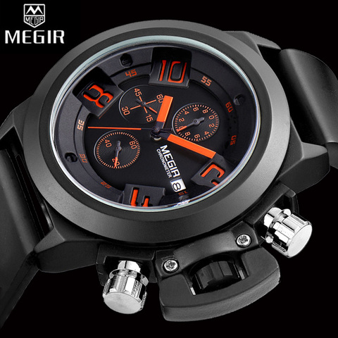 MEGIR Watch Men Waterproof Chronograph Military Male Clock Top Brand Luxury Rubber Silicone Business Man Sport Wristwatch 2002 ► Photo 1/6