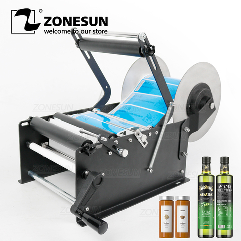 ZONESUN ZS-50W Sleeve Manual Mineral Water Plastic Round Bottle Labeling Machine For Round Bottles Sticker Label Packing Machine ► Photo 1/6