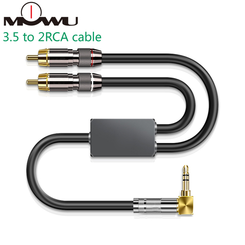 MOWU Hifi Angled 3.5 Cable L Mini Jack 3.5mm to Dual RCA for PC Car Headphone Mobile Speaker 1/8