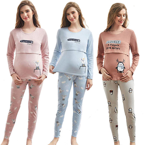 Winter Maternity Sleepwear Cotton Pajamas Innerwear Pants Adjustable Waist Long johns Pregnancy Clothes Ropa Mujer ► Photo 1/6