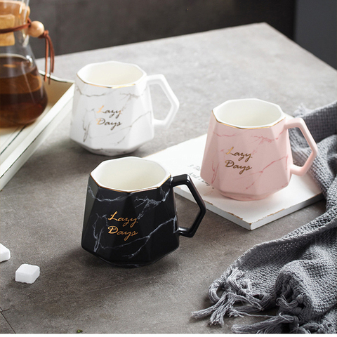 Diamond Marble Ceramic Coffee Mug 430ml Beautiful Gold Trim Tea Mugs Milk Drinking Cup for Home Office Coffee Mug Gifts ► Photo 1/6