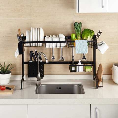 2 Tier 65/85CM Over The Sink Stainless Steel Kitchen Organizer Drain Rack Drying Shelf Storage Utensil Holder Dish Drying Rack ► Photo 1/6