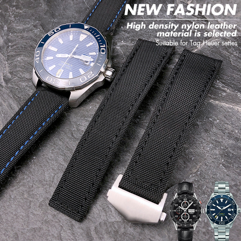 20mm 22mm High Quality Nylon Canvas Watch Band Suitable for Tag Heuer Aquaracer Carrera Watchband Black Leather Strap Free Tools ► Photo 1/6