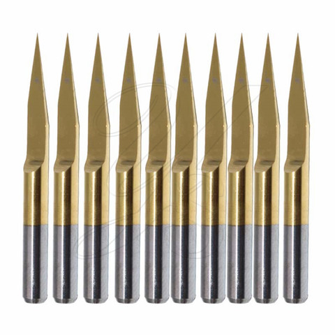 10pcs 0.2mm Titanium Coated Carbide PCB Engraving CNC Bits 20 Degree 1/8