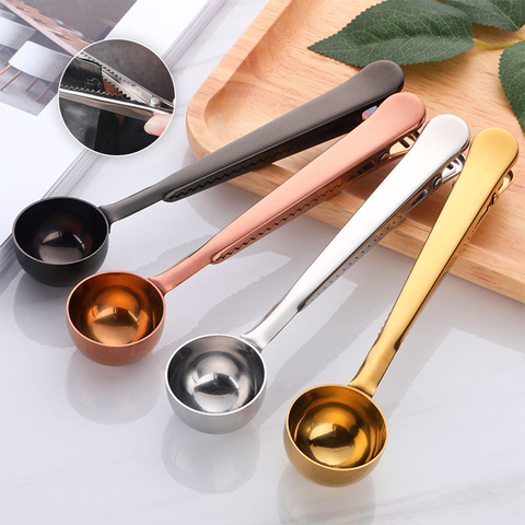 Two-in-one Multifunction Coffee Spoon Stainless Steel Kitchen Supplies Scoop With Bag Seal Clip Coffee Measuring Spoon ► Photo 1/6