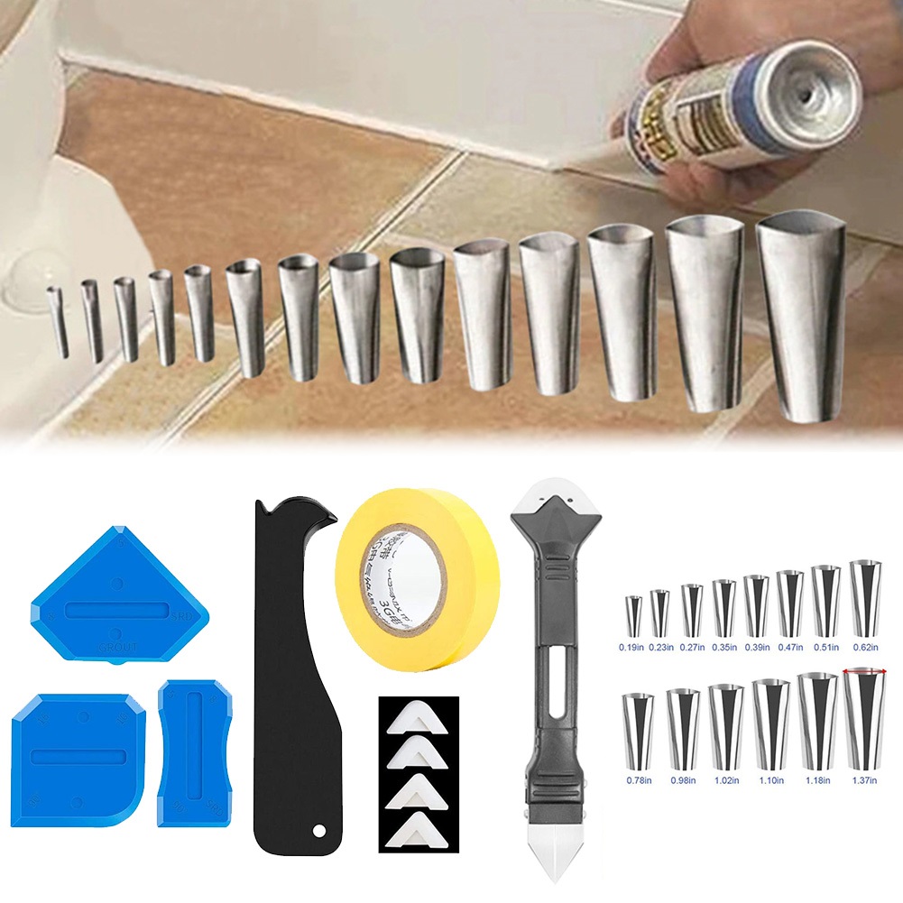 6In1 Silicone Caulking Finishing Sealant Grout Tool 14Pcs Caulk Nozzle Applicator Finisher Sealant Spreader Spatula Scraper Kit ► Photo 1/6