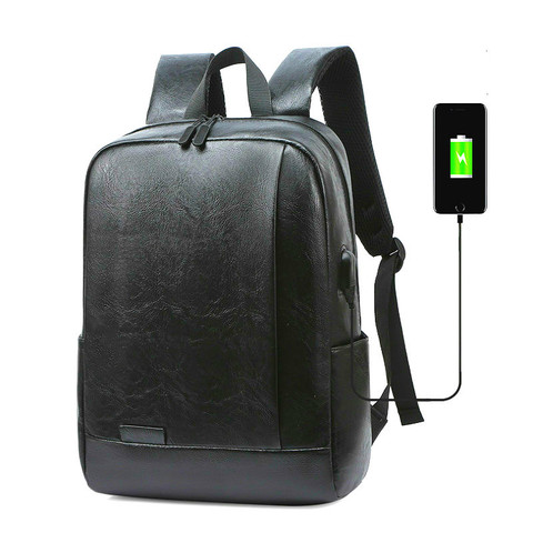 New Men's Backpack PU Leather Waterproof Usb Charging Lightness Black Back Bags Laptop Travel School Outdoor Bagpacks Man 2022 ► Photo 1/6