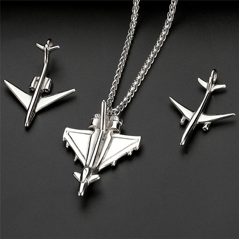 Wholesale 4 Styles Airplane Pendant Necklace For Men Silver Color Stainless Steel Box Link Chain Peace Aircraft Necklace Gifts ► Photo 1/6