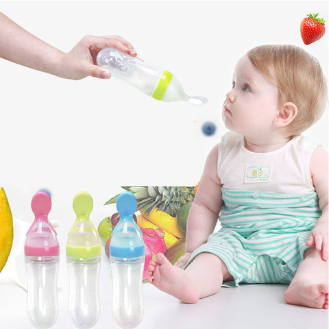 90ml Silicone Feeding Bottle with Spoon for Infant Baby Newborn Toddler  Food Rice Cereal Feeder Bottles