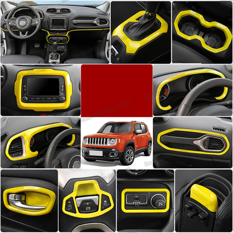 Lsrtw2017 yellow Abs Car Dashboard Gear Panel Co-pilot Trims trunk net trims for Jeep Renegade 2015 2016 2017 2022 ► Photo 1/4