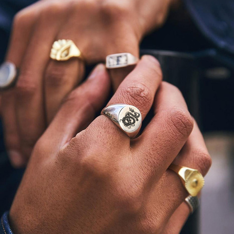 CLASSY MEN BLACK POLISHED PINKY RING STAINLESS STEEL REY SIGNET RINGS UNISEX JEWELRY ► Photo 1/6