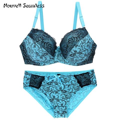 Nouvelle Seamless famous brand sexy high-quality female print bra set, lace flower push-up bra underwear set. Large size underwe ► Photo 1/6