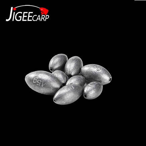 JIGEECARP 10PCS Olive Shape Pure Lead Sinkers Fishing Sinker Weights Saltwater Freshwater Bass Fishing Tackle Multiple Sizes ► Photo 1/6