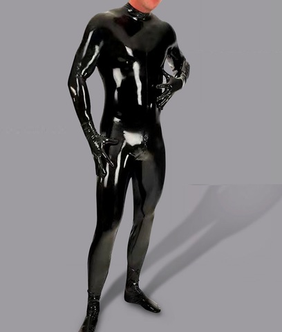 Sexy Shiny Bodysuit Men Full Body Cover PU Latex Waterproof U Convex Pouch Jumpsuit Sexy Lingerie Tight Gay Wear With Glove M115 ► Photo 1/6