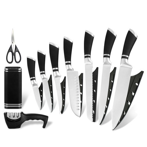 XYj Stainless Steel 3Cr13 Sharp Blade Black Handle Chef Knife Set Magnet Knife Holder Scissor Set Sharpener Bar Cooking Tools ► Photo 1/6