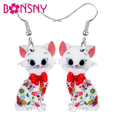 Bonsny Acrylic Anime Floral Cat Kitten Earrings Dangle Drop Animal Jewelry For Girls Women Girls Teens Kids Charm Gift Accessory ► Photo 1/6