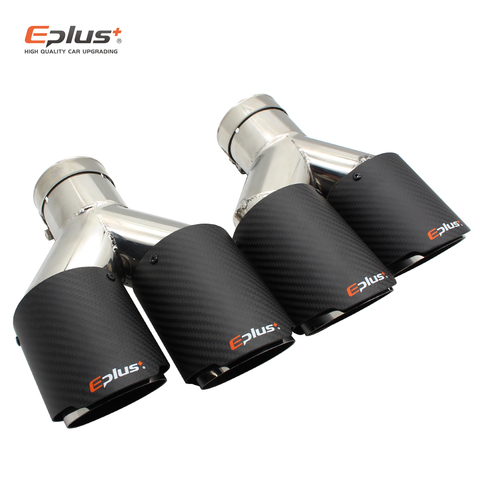 EPLUS Car Matte Carbon Mufflers Tip Y shape Double exit Universal Stainless Silver Exhaust Pipe Muffler nozzle Multi-size For Ak ► Photo 1/6