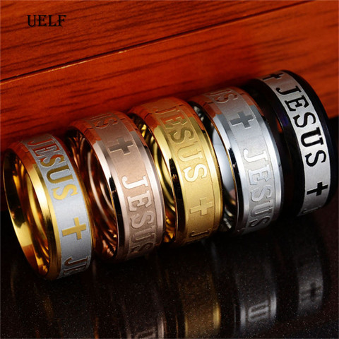 Uelf Religious Christian Jesus Cross Ring 8mm Stainless Steel God Save Us Band Rings For Men Women Party Gift Anillo Anneaux ► Photo 1/6