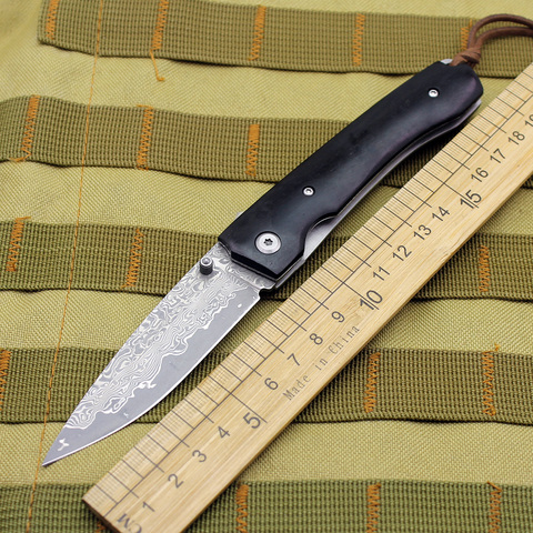 VG10 steel core Damascus steel blade ebony handle outdoor camping hiking hunting knife pocket fruit knife EDC portable high hard ► Photo 1/6