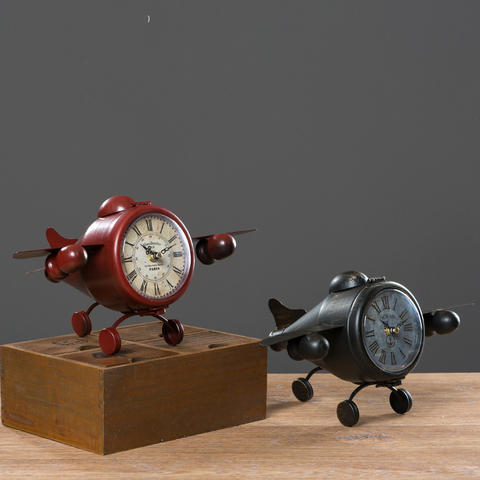 Metal Vintage Airplane Table Clock, 7.5