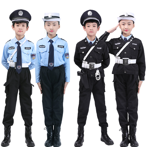 Deluxe Kids Police Officer Policeman Cosplay Costumes Accessories Halloween Carnival Fancy Role-play Unisex Military Uniform ► Photo 1/6
