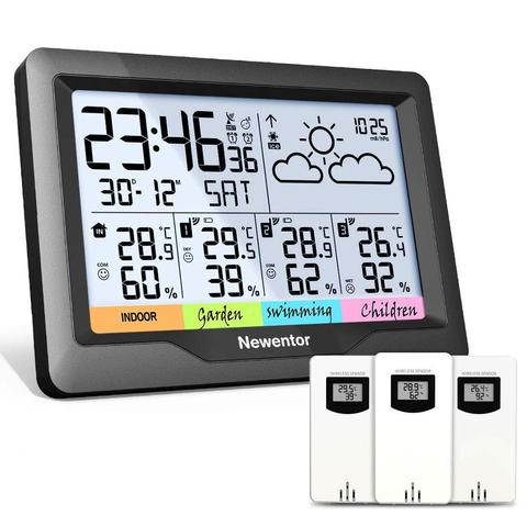 Newentor Weather Station Digital Temperature HumidityThermometer Wireless Hygrometer With 3 Sensor Indoor Outdoor Monitor 7.5