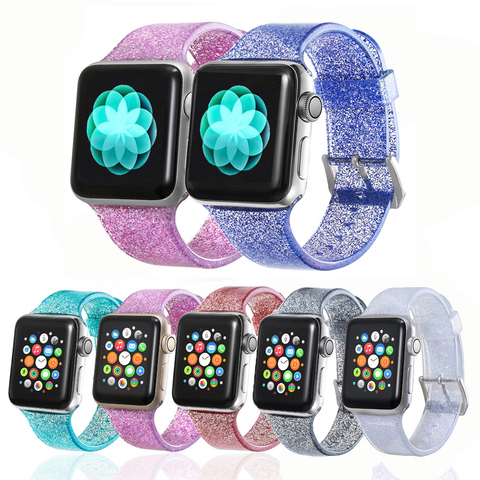 New Transparent Glitter Silicone for Apple Watch band 44mm 40mm 42mm 38mm FOR iwatch band 6 SE 5 4 3 2 correa pulseira Bracelet ► Photo 1/6