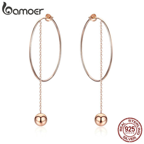 BAMOER Popular 100% 925 Sterling Silver Big Circle Round Long Chain Drop Earrings for Women Rock Style Earrings Jewelry SCE569 ► Photo 1/6