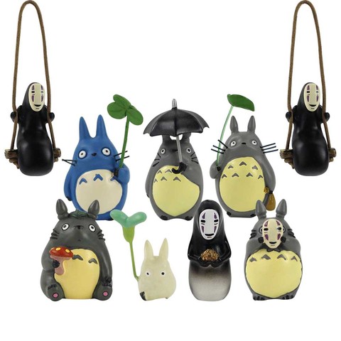 Hayao Miyazaki My Neighbor Totoro Figures Chibi Totoro with Umbrella Mushroom Leaf Swing No Face Man Anime Model Toys ► Photo 1/6