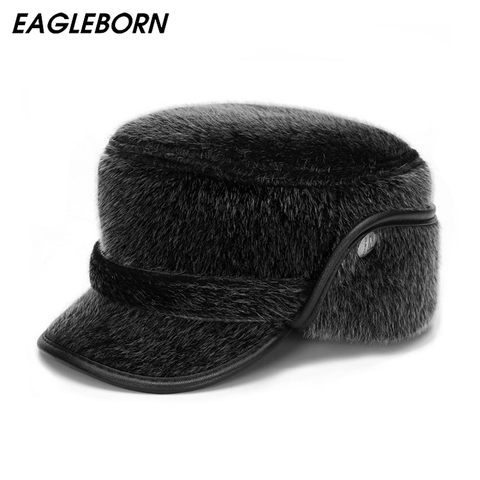 2022 Thicken Men Flat Cap Men's Fur Military Hat with Earflaps Man High Quality Winter Warm Hat Daddy Gift ► Photo 1/6