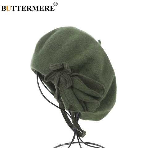BUTTERMERE Wool French Beret For Women Green Elegant Painters Hats Ladies Solid Bowknot Female Beret Autumn Winter Artist Cap ► Photo 1/6