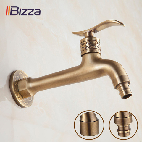 Bibcock Long Garden Use Crane Antique Solid Brass Bathroom Mop Sink Faucet Laundry Wall Mount Washing Machine Cold Water Taps ► Photo 1/6