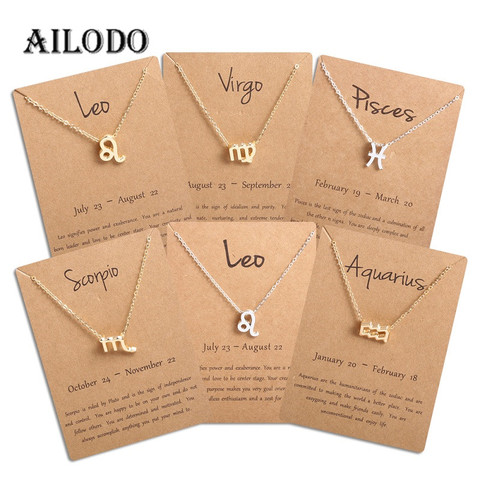 Ailodo Men Women 12 Horoscope Zodiac Sign Gold Pendant Necklace Aries Leo 12 Constellations Jewelry Kids Christmas Gifts 19NOV91 ► Photo 1/6