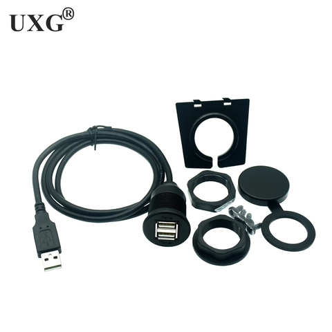 USB 2.0 Port Male to Female Extension Cable Waterproof Flush Mount Dual USB Dock Adapter Dashboard Pan for Car Motorcycle ► Photo 1/6